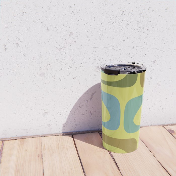 Mid Century Modern Retro Abstract Piquet Pattern in Guacamole Green and Blue Tones Travel Mug Gallery Image 4
