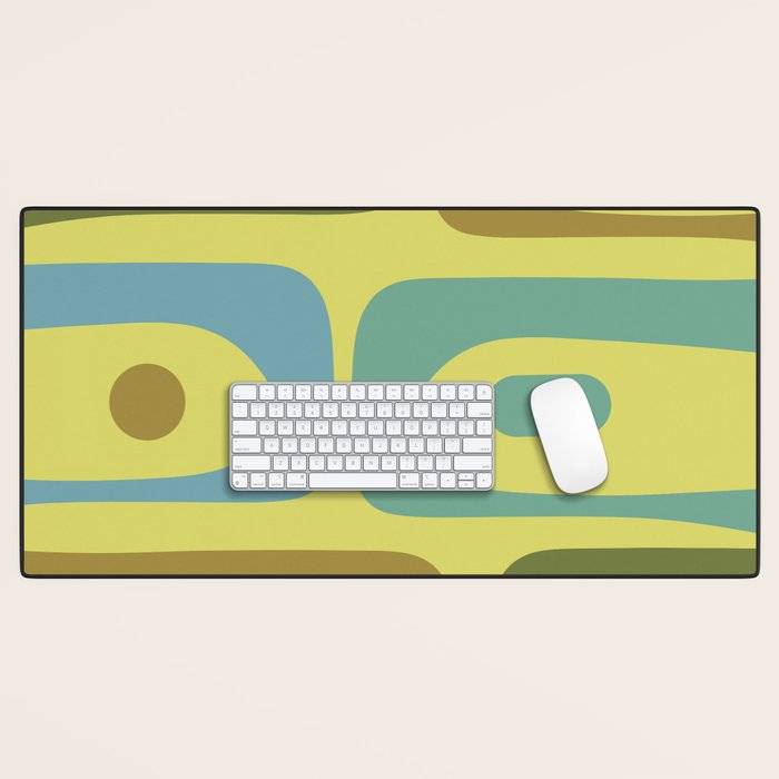 Mid Century Modern Retro Abstract Piquet Pattern in Guacamole Green and Blue Tones Desk Mat Gallery Image 1