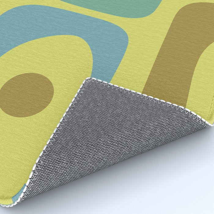 Mid Century Modern Retro Abstract Piquet Pattern in Guacamole Green and Blue Tones Rug Gallery Image 4