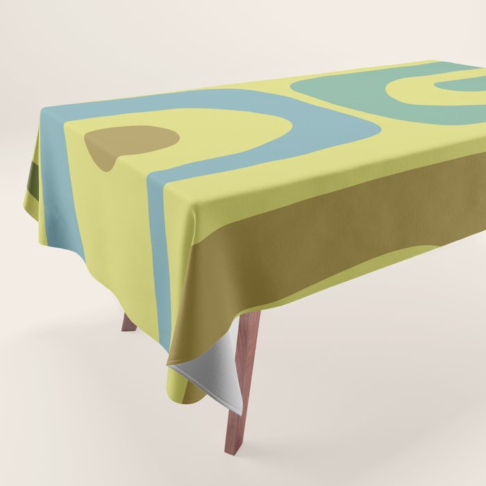 Mid Century Modern Retro Abstract Piquet Pattern in Guacamole Green and Blue Tones Tablecloth Gallery Image 1
