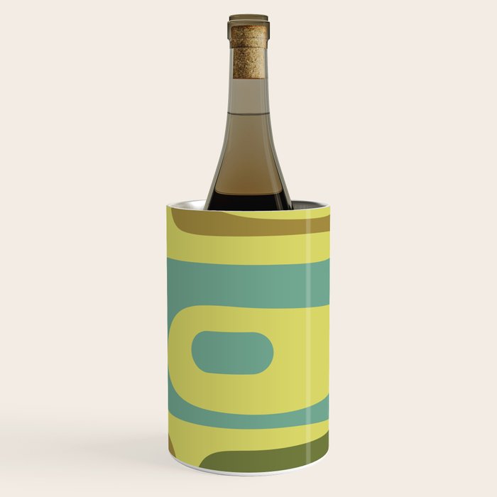 Mid Century Modern Retro Abstract Piquet Pattern in Guacamole Green and Blue Tones Wine Chiller Gallery Image 3
