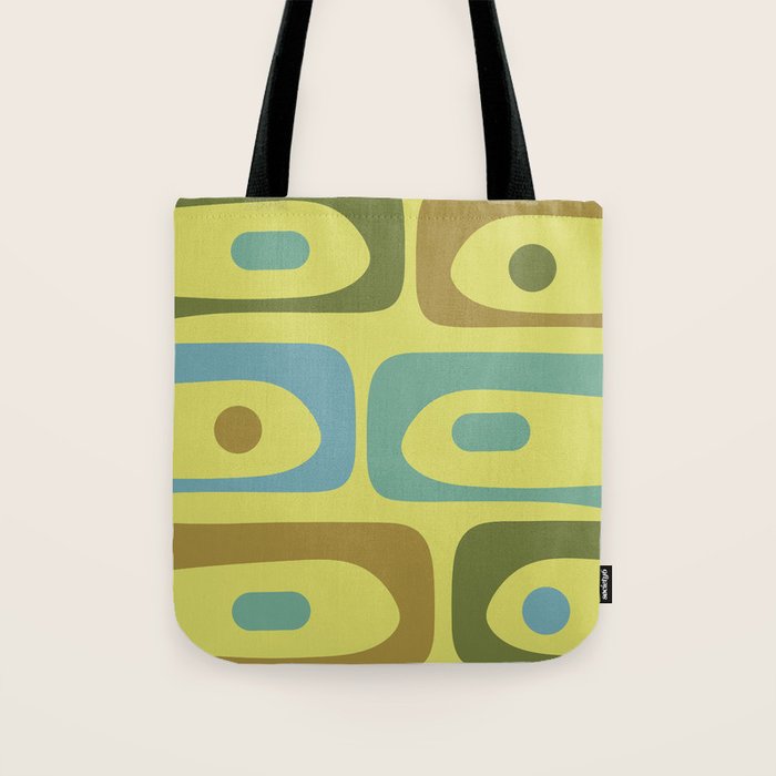 Mid Century Modern Retro Abstract Piquet Pattern in Guacamole Green and Blue Tones Tote Bag Gallery Image 1