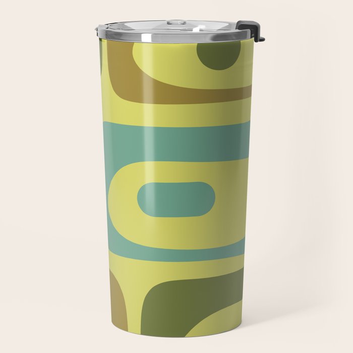 Mid Century Modern Retro Abstract Piquet Pattern in Guacamole Green and Blue Tones Travel Mug Gallery Image 2