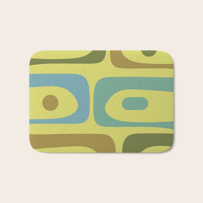 Mid Century Modern Retro Abstract Piquet Pattern in Guacamole Green and Blue Tones Bath Mat Gallery Image 1