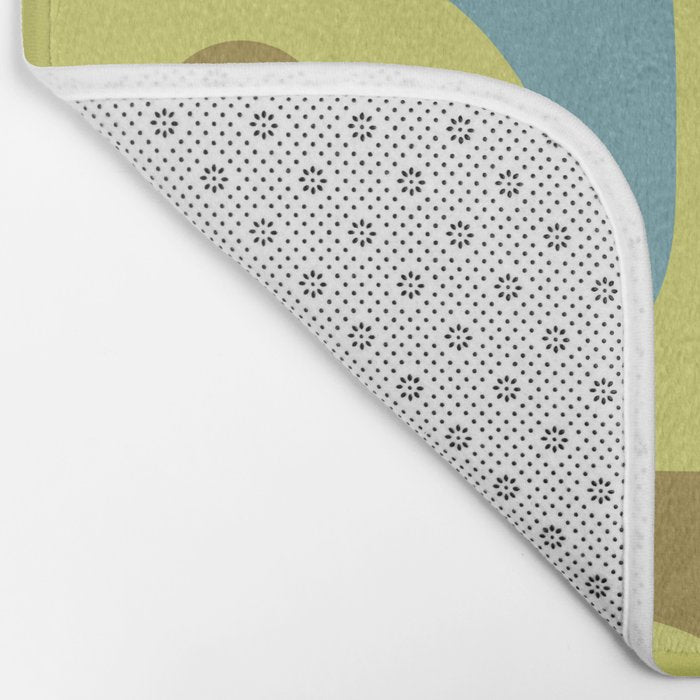 Mid Century Modern Retro Abstract Piquet Pattern in Guacamole Green and Blue Tones Bath Mat Gallery Image 2