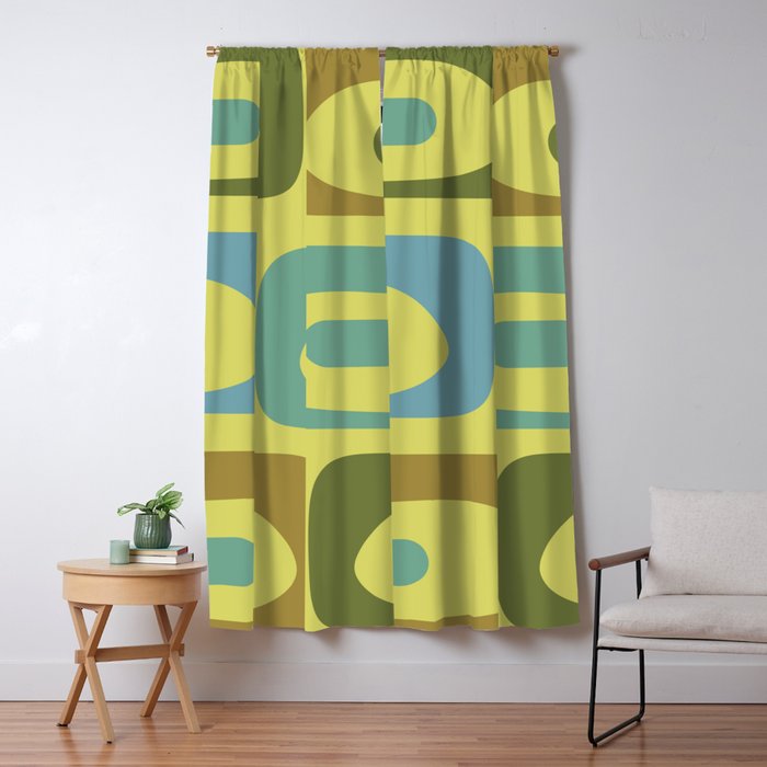 Mid Century Modern Retro Abstract Piquet Pattern in Guacamole Green and Blue Tones Window Curtain Gallery Image 5