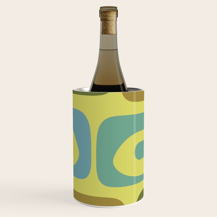 Mid Century Modern Retro Abstract Piquet Pattern in Guacamole Green and Blue Tones Wine Chiller Gallery Image 1
