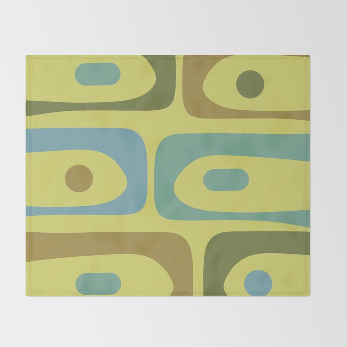 Mid Century Modern Retro Abstract Piquet Pattern in Guacamole Green and Blue Tones Throw Blanket Gallery Image 2