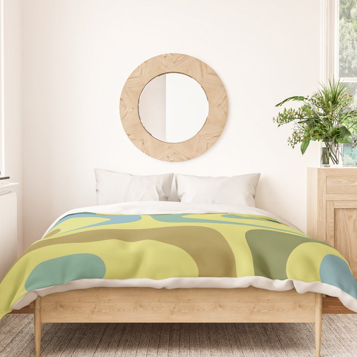 Mid Century Modern Retro Abstract Piquet Pattern in Guacamole Green and Blue Tones Duvet Cover Gallery Image 3
