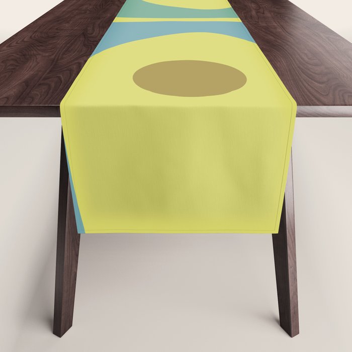 Mid Century Modern Retro Abstract Piquet Pattern in Guacamole Green and Blue Tones Table Runner Gallery Image 1