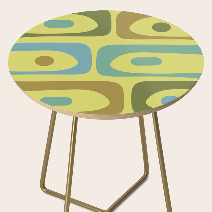Mid Century Modern Retro Abstract Piquet Pattern in Guacamole Green and Blue Tones Side Table Gallery Image 2