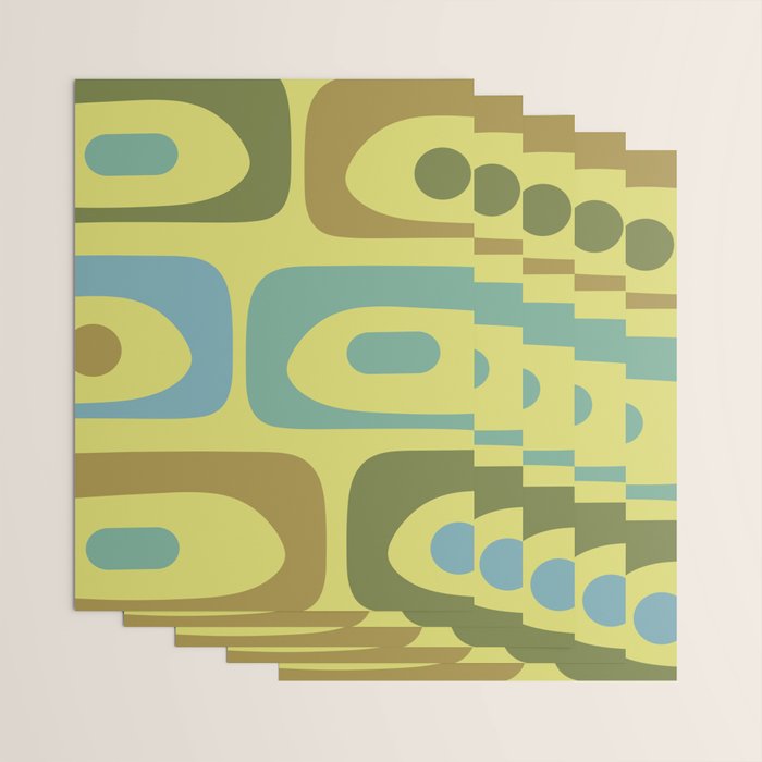 Mid Century Modern Retro Abstract Piquet Pattern in Guacamole Green and Blue Tones Wrapping Paper Gallery Image 3