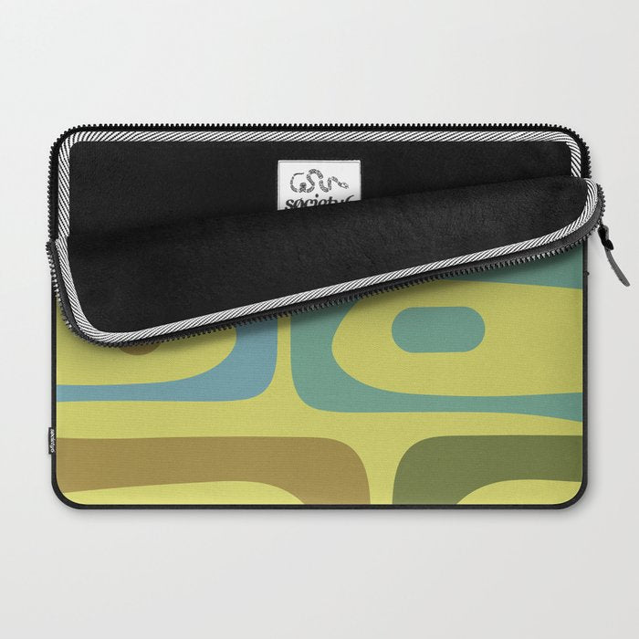 Mid Century Modern Retro Abstract Piquet Pattern in Guacamole Green and Blue Tones Laptop Sleeve Gallery Image 2