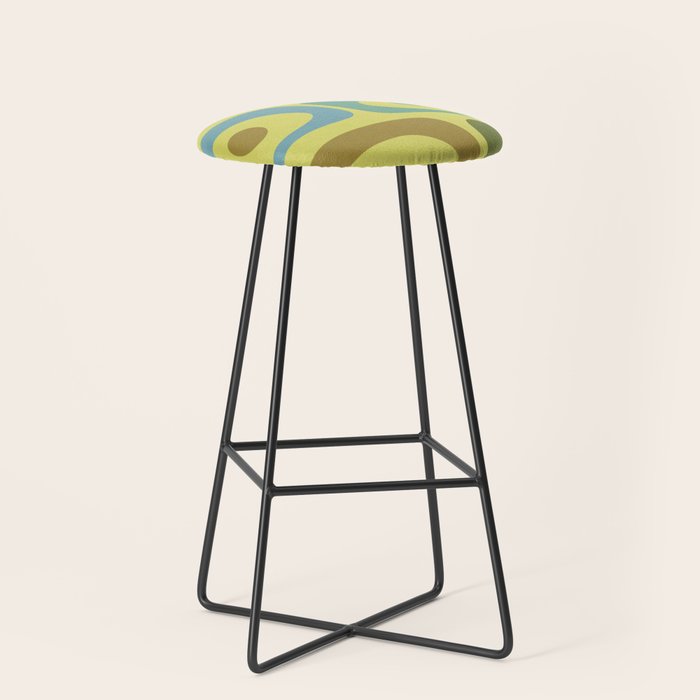Mid Century Modern Retro Abstract Piquet Pattern in Guacamole Green and Blue Tones Stool Gallery Image 1