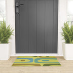 Mid Century Modern Retro Abstract Piquet Pattern in Guacamole Green and Blue Tones Welcome Mat Gallery Image 3