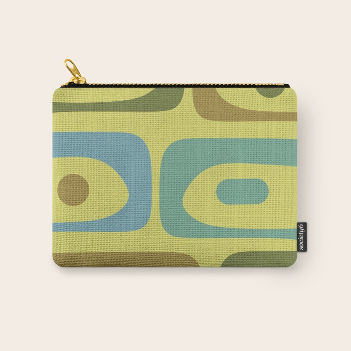 Mid Century Modern Retro Abstract Piquet Pattern in Guacamole Green and Blue Tones Carry All Pouch Gallery Image 1