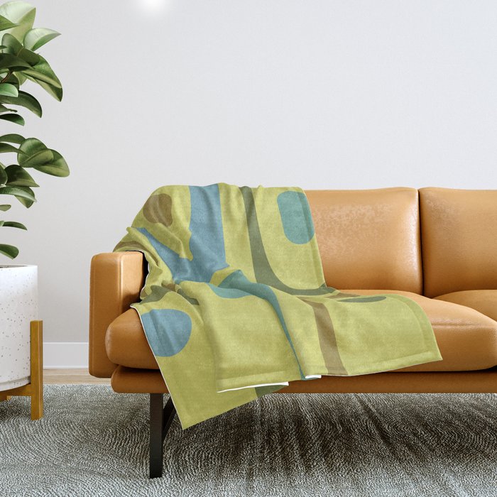 Mid Century Modern Retro Abstract Piquet Pattern in Guacamole Green and Blue Tones Throw Blanket Gallery Image 1