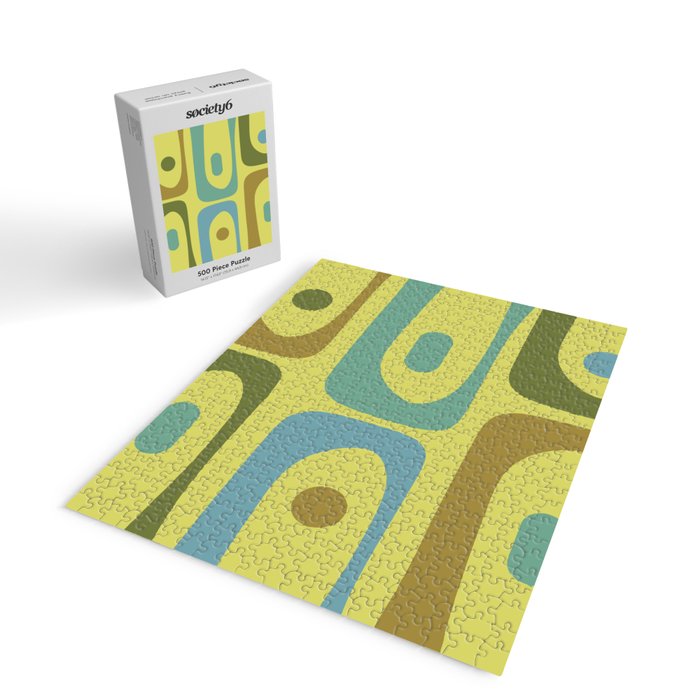 Mid Century Modern Retro Abstract Piquet Pattern in Guacamole Green and Blue Tones Jigsaw Puzzle Gallery Image 2