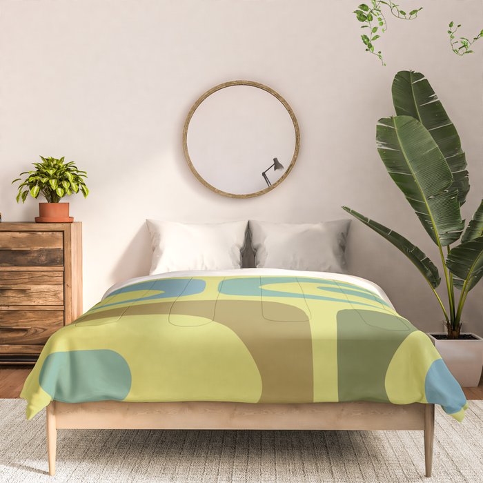 Mid Century Modern Retro Abstract Piquet Pattern in Guacamole Green and Blue Tones Comforter Gallery Image 3