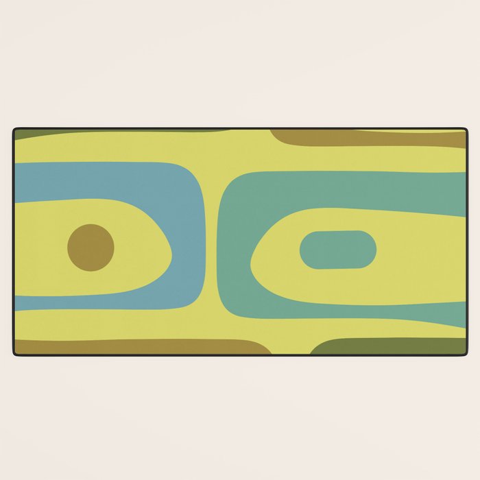 Mid Century Modern Retro Abstract Piquet Pattern in Guacamole Green and Blue Tones Desk Mat Gallery Image 3