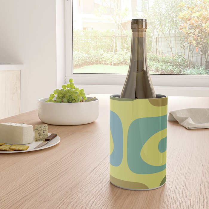 Mid Century Modern Retro Abstract Piquet Pattern in Guacamole Green and Blue Tones Wine Chiller Gallery Image 4
