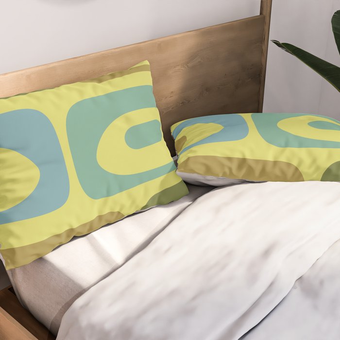 Mid Century Modern Retro Abstract Piquet Pattern in Guacamole Green and Blue Tones Pillow Sham Gallery Image 2