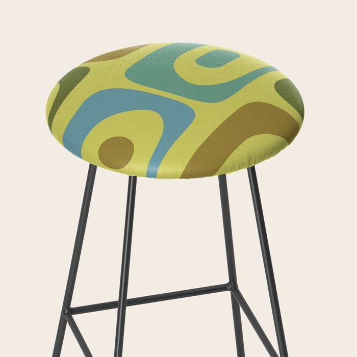 Mid Century Modern Retro Abstract Piquet Pattern in Guacamole Green and Blue Tones Stool Gallery Image 2