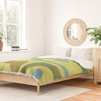 Mid Century Modern Retro Abstract Piquet Pattern in Guacamole Green and Blue Tones Duvet Cover Gallery Image 2