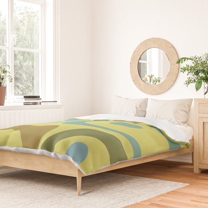 Mid Century Modern Retro Abstract Piquet Pattern in Guacamole Green and Blue Tones Duvet Cover Gallery Image 2
