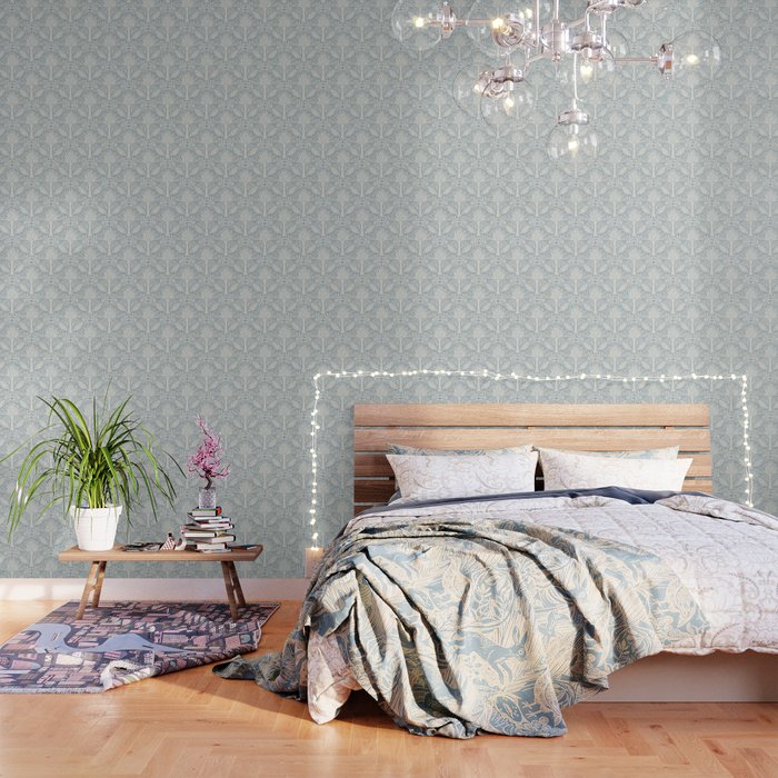 Palm Damask - Coastal Blue Wallpaper Gallery Image 1