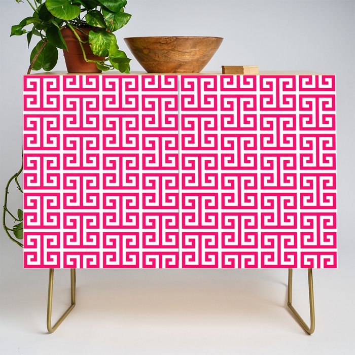 Hot Pink and White Greek Key Pattern Credenza Gallery Image 1