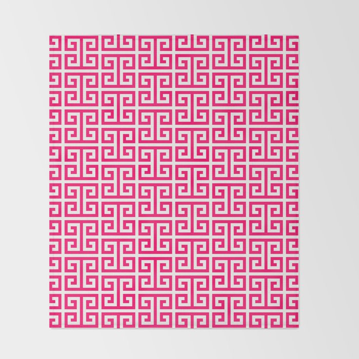 Hot Pink and White Greek Key Pattern Throw Blanket Gallery Image 2
