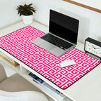 Hot Pink and White Greek Key Pattern Desk Mat Gallery Image 2