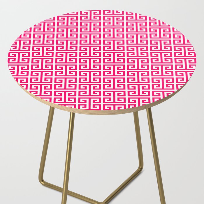 Hot Pink and White Greek Key Pattern Side Table Gallery Image 2