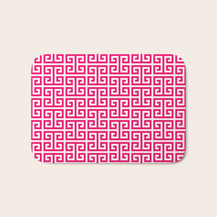 Hot Pink and White Greek Key Pattern Bath Mat Gallery Image 1