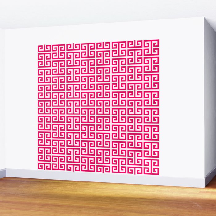 Hot Pink and White Greek Key Pattern Wall Mural Gallery Image 2