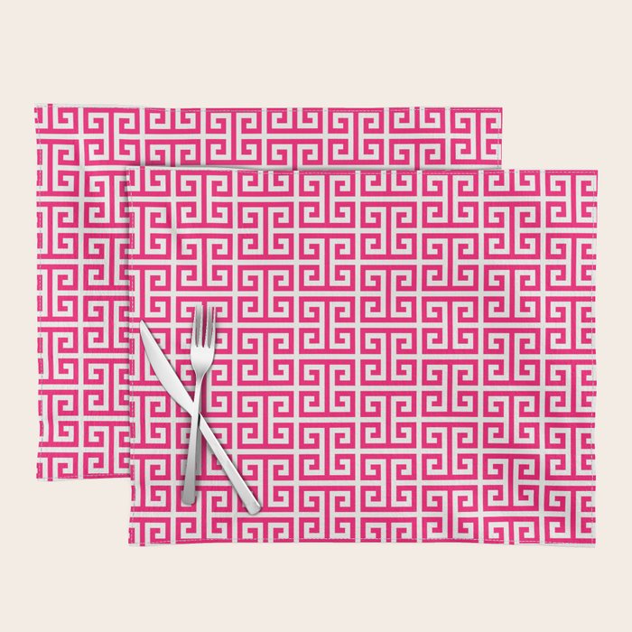 Hot Pink and White Greek Key Pattern Placemat Gallery Image 1