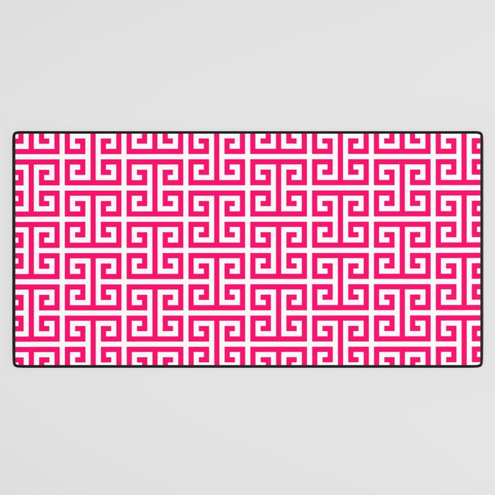 Hot Pink and White Greek Key Pattern Desk Mat Gallery Image 3