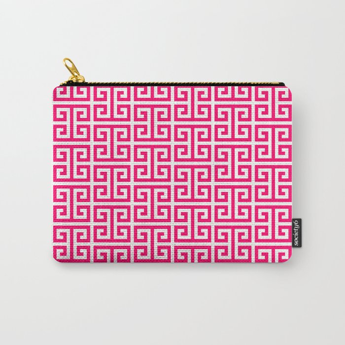 Hot Pink and White Greek Key Pattern Carry All Pouch Gallery Image 1