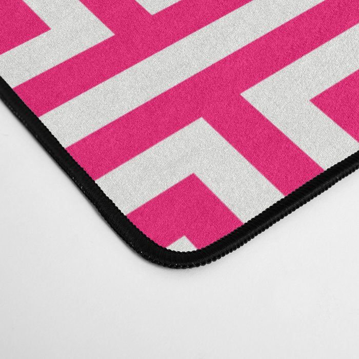 Hot Pink and White Greek Key Pattern Desk Mat Gallery Image 4
