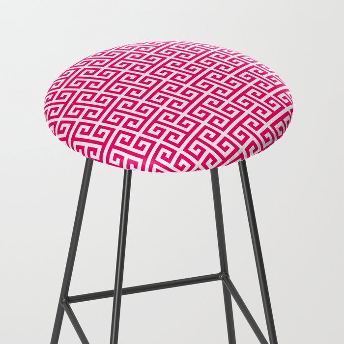 Hot Pink and White Greek Key Pattern Stool Gallery Image 2