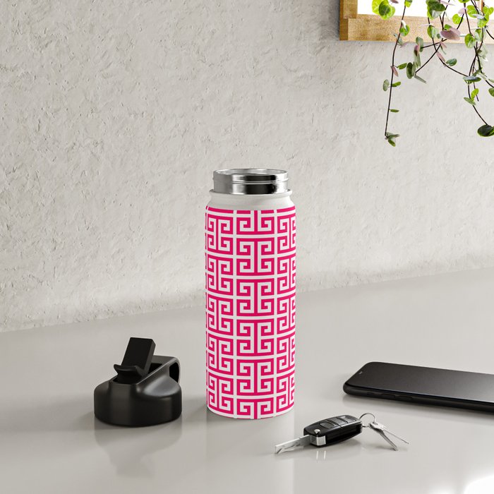 Hot Pink and White Greek Key Pattern Water Bottle Gallery Image 4