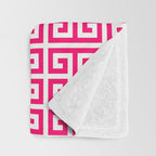 Hot Pink and White Greek Key Pattern Throw Blanket Gallery Image 3