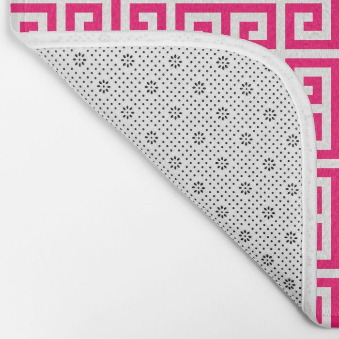 Hot Pink and White Greek Key Pattern Bath Mat Gallery Image 2