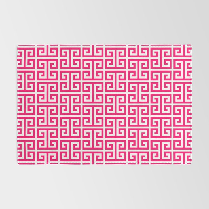 Hot Pink and White Greek Key Pattern Rug Gallery Image 2