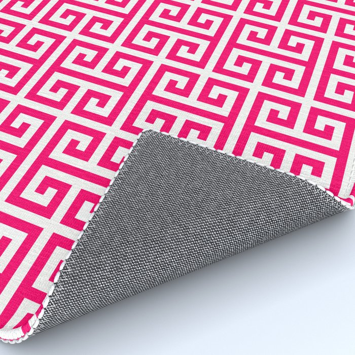 Hot Pink and White Greek Key Pattern Rug Gallery Image 4