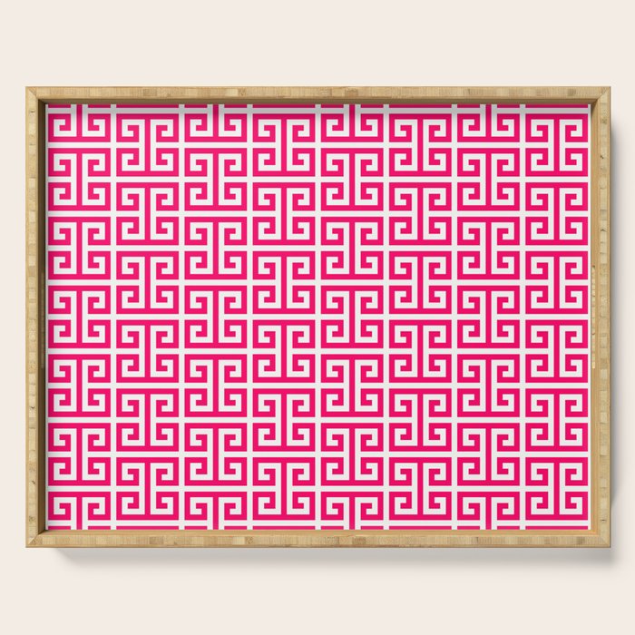 Hot Pink and White Greek Key Pattern Serving Tray Gallery Image 1