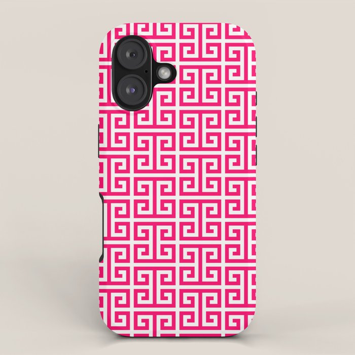 Hot Pink and White Greek Key Pattern iPhone Case Gallery Image 1