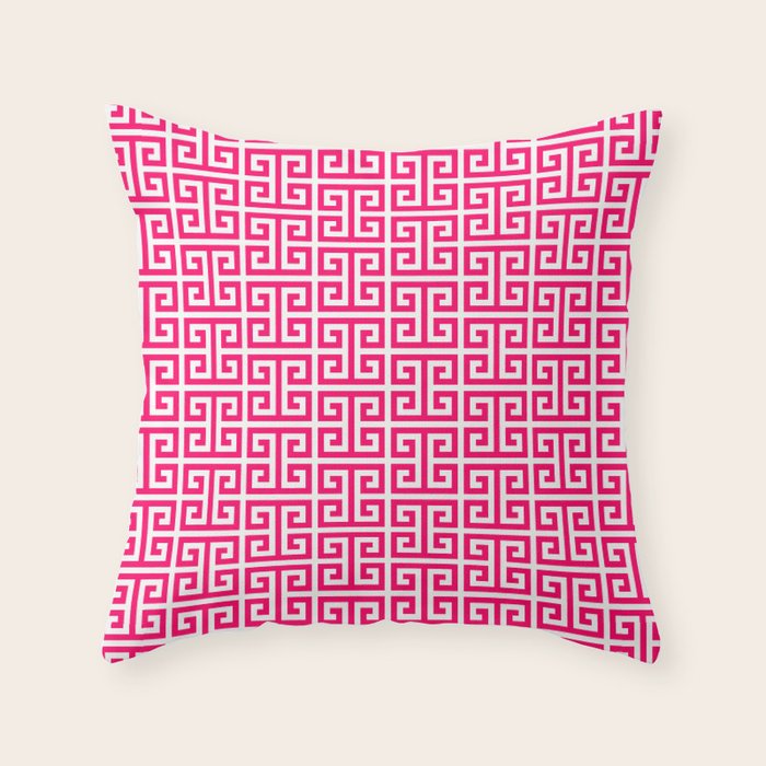 Hot Pink and White Greek Key Pattern Throw Pillow Gallery Image 6