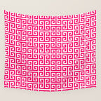 Hot Pink and White Greek Key Pattern Wall Tapestry Gallery Image 4